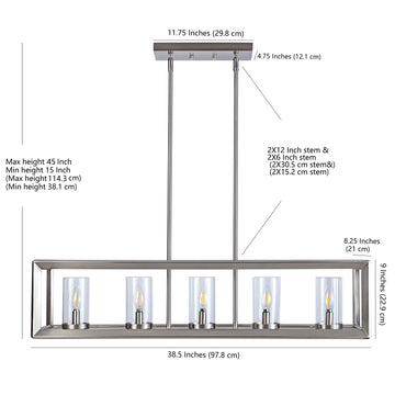 Anna 38.5" Linear Metal/Glass LED Pendant - JONATHAN Y